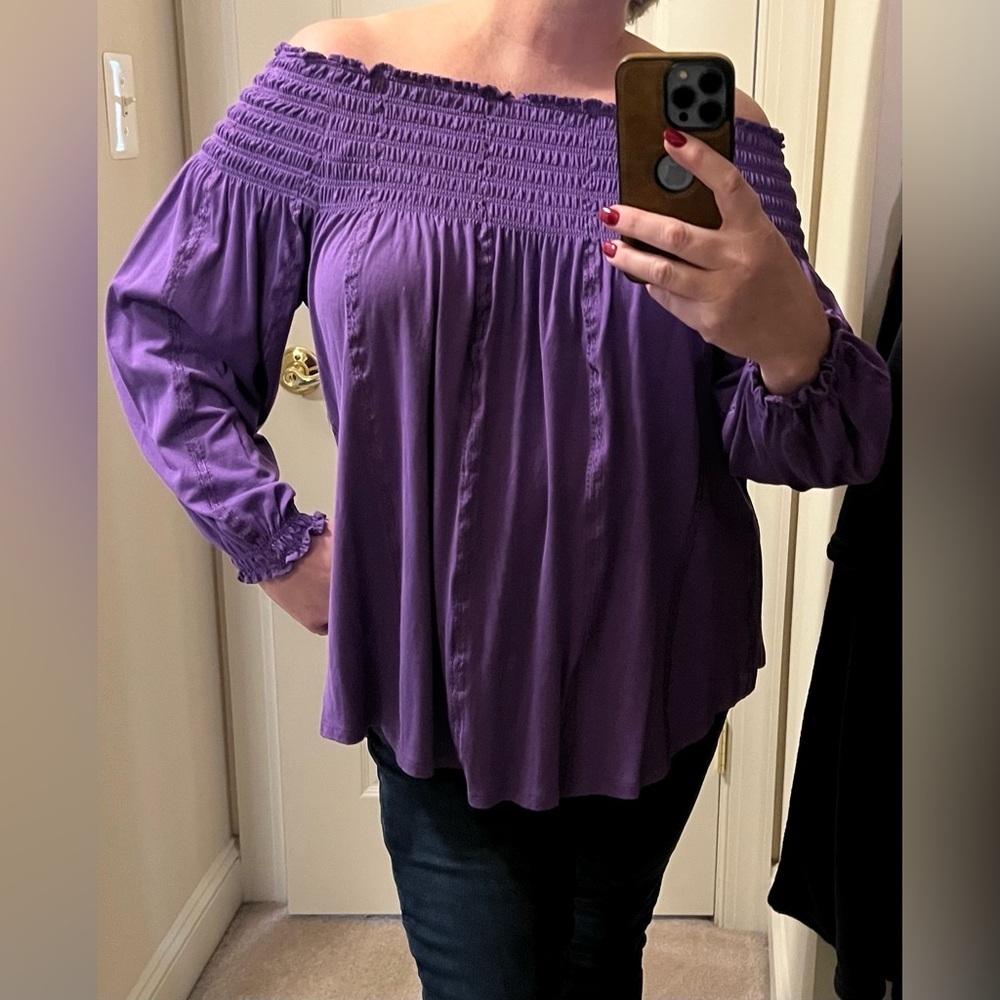 Ralph Lauren Purple Off-Shoulder Blouse, EUC, L